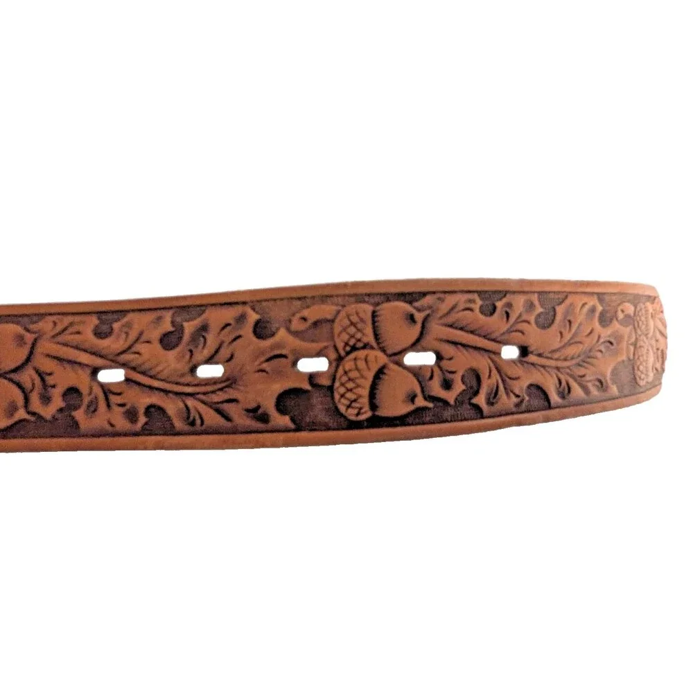 Chambers Leather Belt Co. USA Belt Buckle Covered Wagon Oak Leaves Acorn Belt